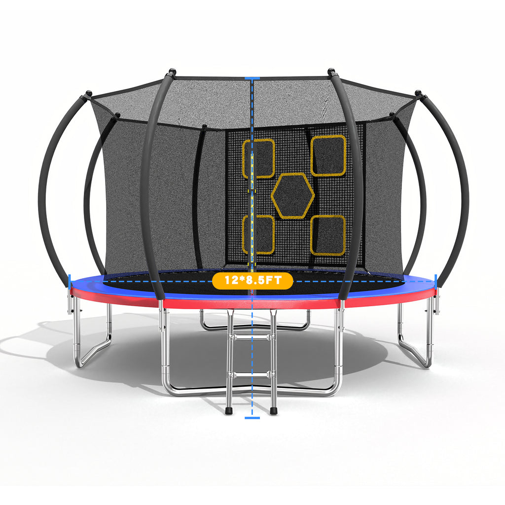 Mersco 12FT Trampoline for Kids with Mulifunctional Target Cloth,Outdoor Recreational Trampolines with Enclosure Net and Ladder,Jumping Trampoline SPACE for Boys and Girls Birthday Gifts,Multicolor