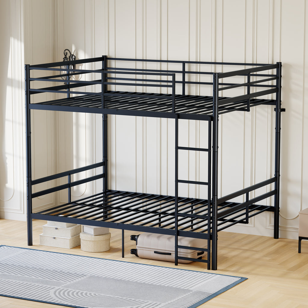 Kdymod Full over Full Metal Bunk Bed with Storage, Converts to 2 Separate Beds, Heavy-Duty & Space-Saving Bed Frame with Built-in Ladder & Safety Guardrail, Black