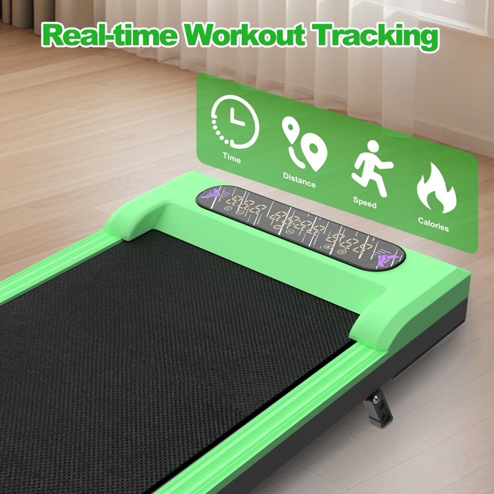 Kdymod Foldable Treadmill with Vibration Function,2 in 1 Walking Treadmill with Handle Bar & Incline,Under Desk Walking Pad with LED Display & Remote,300 Lbs Capacity,Green