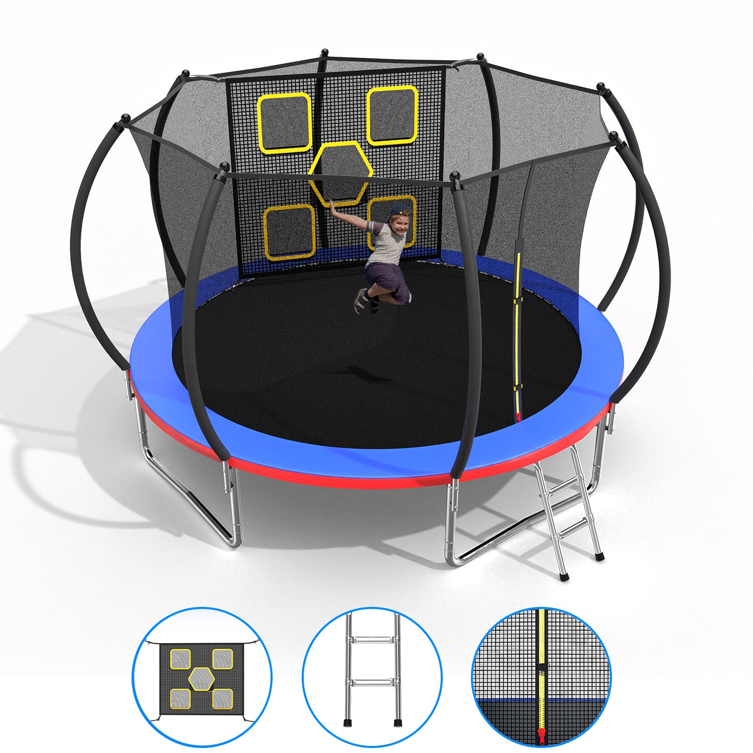 Mersco 12FT Trampoline for Kids with Mulifunctional Target Cloth,Outdoor Recreational Trampolines with Enclosure Net and Ladder,Jumping Trampoline SPACE for Boys and Girls Birthday Gifts,Multicolor