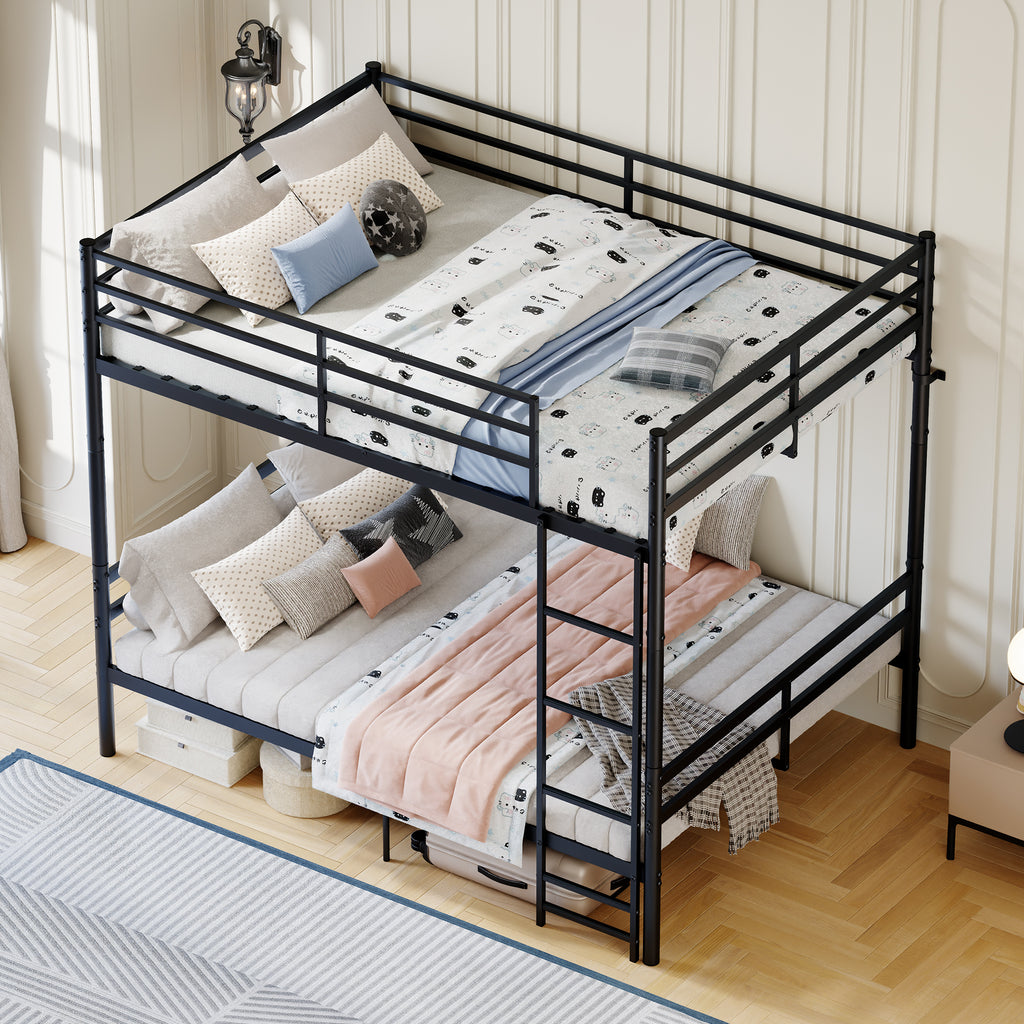 Kdymod Full over Full Metal Bunk Bed with Storage, Converts to 2 Separate Beds, Heavy-Duty & Space-Saving Bed Frame with Built-in Ladder & Safety Guardrail, Black