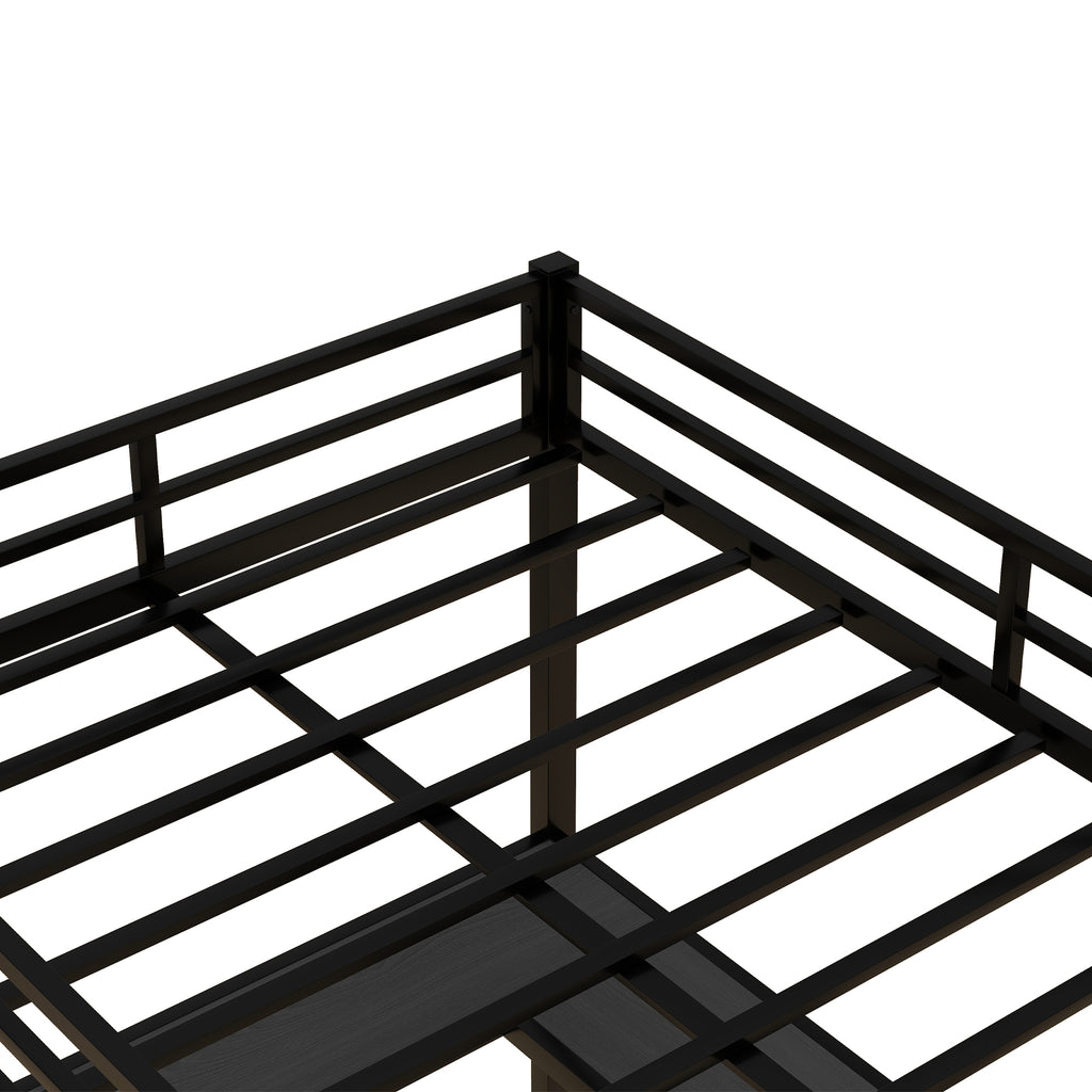 Uiowio Full Metal Loft Bed with L-Shaped Desk Underneath & 6 Shelves & Storage, Space-Saving Bed Frame with Built-in Ladder & Safety Guardrail, for Teens