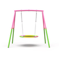 Kdymod 440lbs 40" Saucer Swing with Frame for Kids Outdoor, Heavy Duty Metal Swing Set with Adjustable Ropes & Ground Anchors, A-Frame Backyard Playset for Playground, Toddlers Ages 3+, Pink