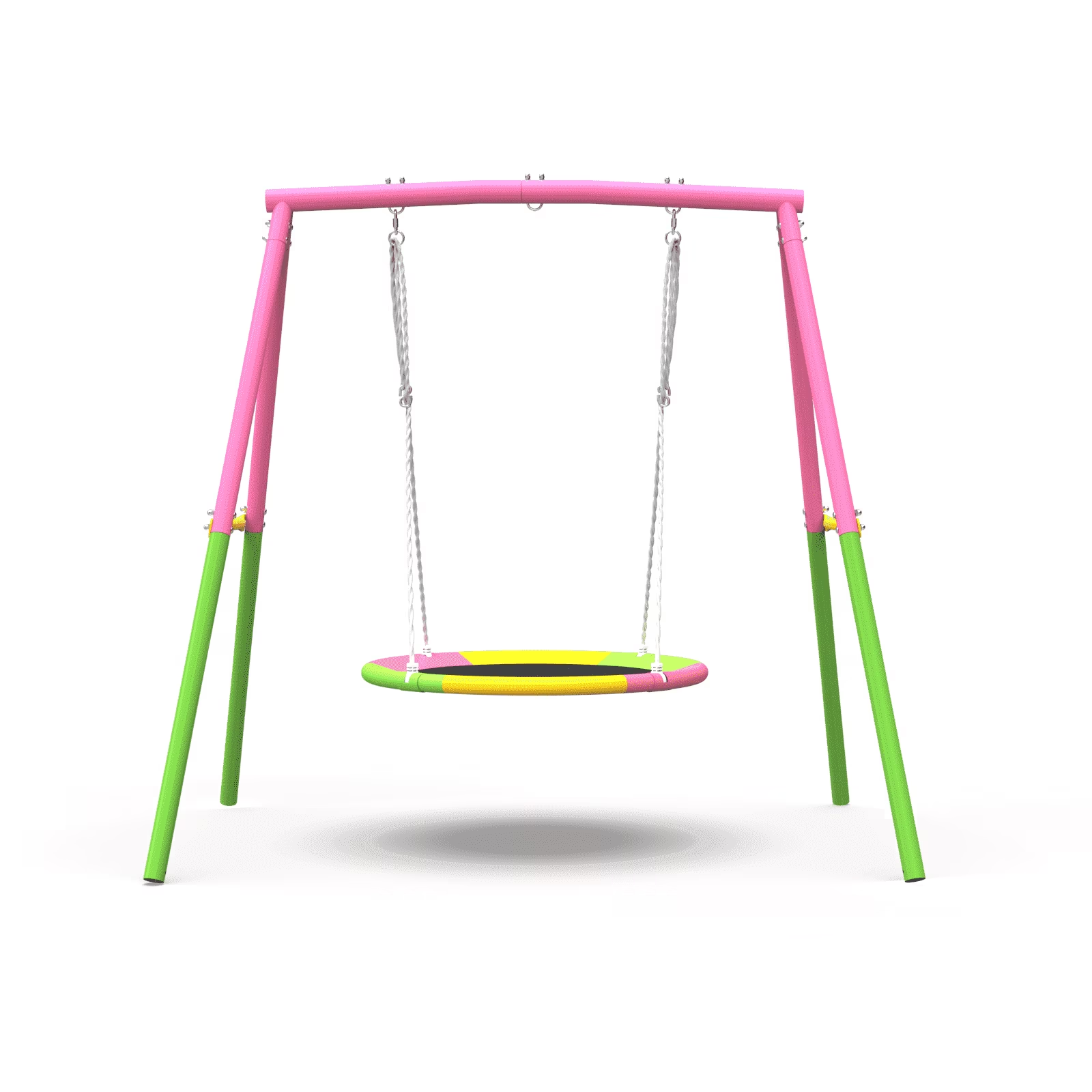 Kdymod 440lbs 40" Saucer Swing with Frame for Kids Outdoor, Heavy Duty Metal Swing Set with Adjustable Ropes & Ground Anchors, A-Frame Backyard Playset for Playground, Toddlers Ages 3+, Pink