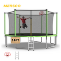 Mersco 14ft Heavy Duty Trampoline PLAY for Kids Outdoor with Safety Enclosure Net, Basketball Hoop ,Ladder,Big Backyard Trampoline, Jumping Trampoline for Boys and Girls Birthday Gift,Green