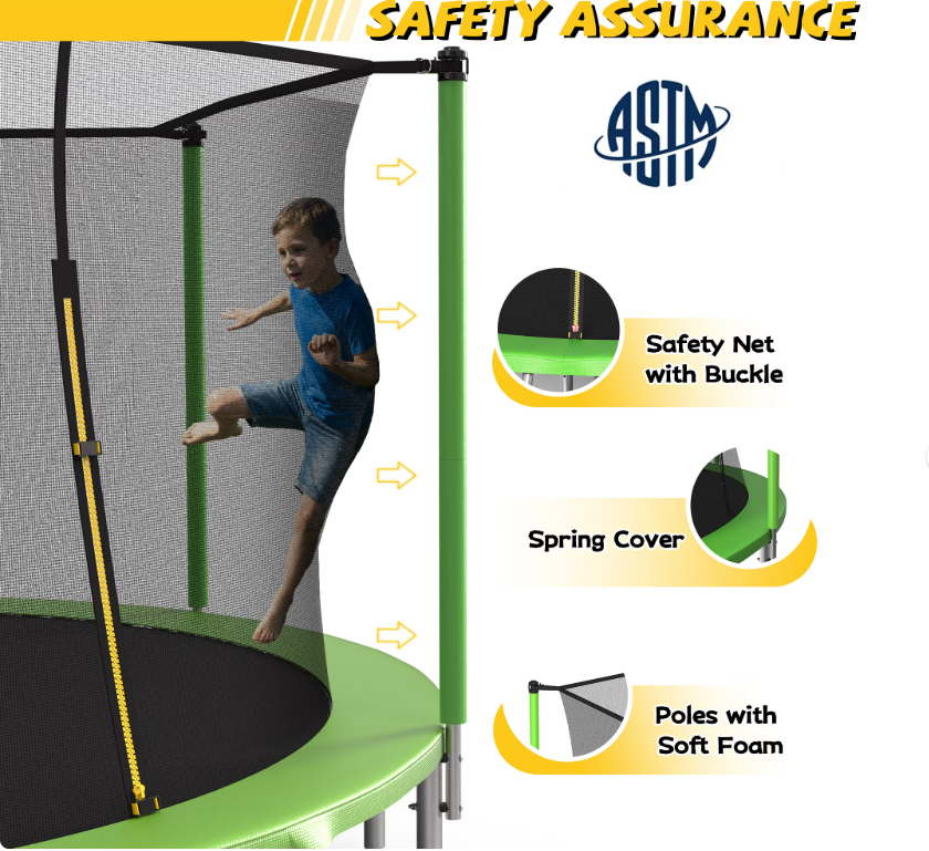Mersco 14ft Heavy Duty Trampoline PLAY for Kids Outdoor with Safety Enclosure Net, Basketball Hoop ,Ladder,Big Backyard Trampoline, Jumping Trampoline for Boys and Girls Birthday Gift,Green
