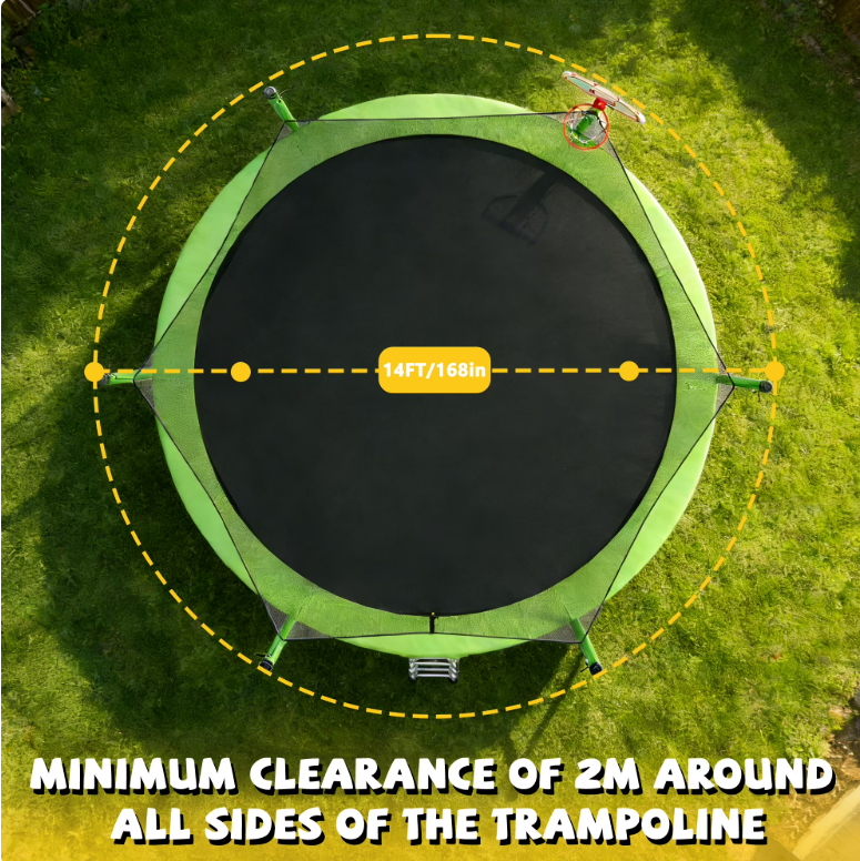 Mersco 14ft Heavy Duty Trampoline PLAY for Kids Outdoor with Safety Enclosure Net, Basketball Hoop ,Ladder,Big Backyard Trampoline, Jumping Trampoline for Boys and Girls Birthday Gift,Green