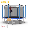 Mersco 12ft Trampoline for Kids and Adults,Outdoor Trampoline with Enclosure,Basketball Hoop and Ladder,Upright-Poled Backyard Trampoline,Jumping Trampoline PLAY for Boys and Girls Birthday Gift,Blue