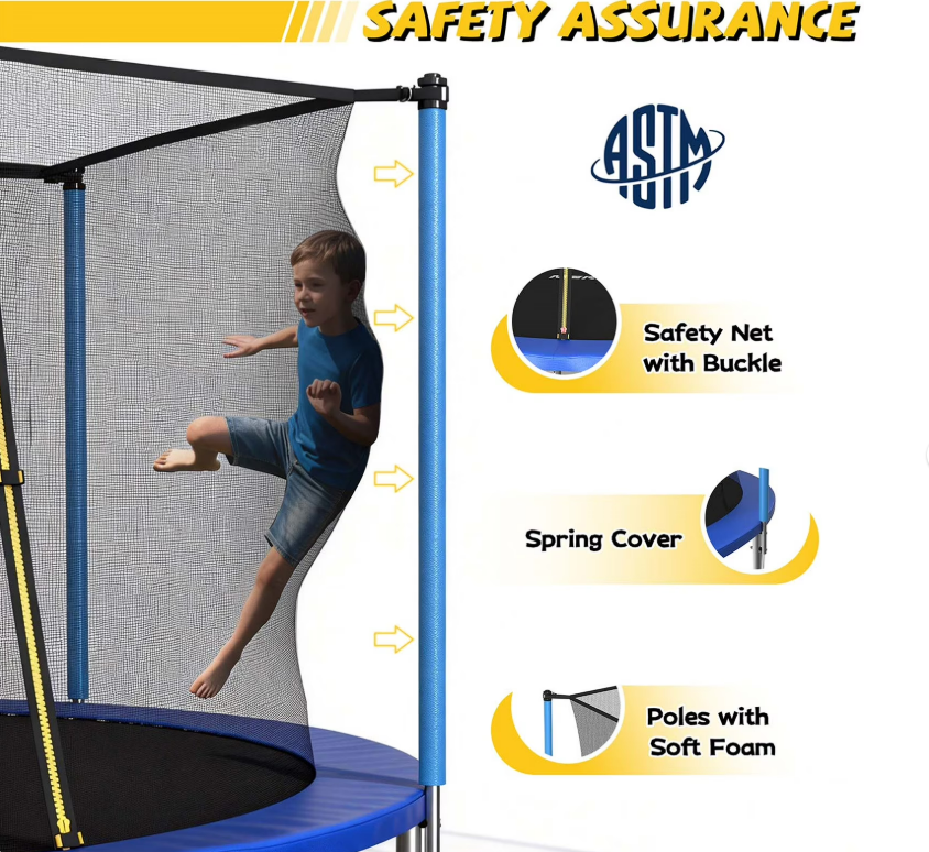 Mersco 12ft Trampoline for Kids and Adults,Outdoor Trampoline with Enclosure,Basketball Hoop and Ladder,Upright-Poled Backyard Trampoline,Jumping Trampoline PLAY for Boys and Girls Birthday Gift,Blue