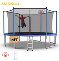 Mersco 14ft Heavy Duty Trampoline PLAY for Kids and Adult,Outdoor with Safety Enclosure Net, Basketball Hoop,Ladder,Jumping Trampoline for Boys and Girls Birthday Gifts, Big Backyard Trampoline, Blue