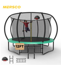 Mersco 12ft Pumpkin Trampoline for Kids and Adults, Outdoor Trampoline with Basketball Hoop Enclosure Net Storage Bag,Jumping Trampoline SPACE for Boys and Girls Birthday and Festival Gift,Green