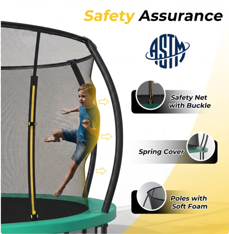 Mersco 12ft Pumpkin Trampoline for Kids and Adults, Outdoor Trampoline with Basketball Hoop Enclosure Net Storage Bag,Jumping Trampoline SPACE for Boys and Girls Birthday and Festival Gift,Green