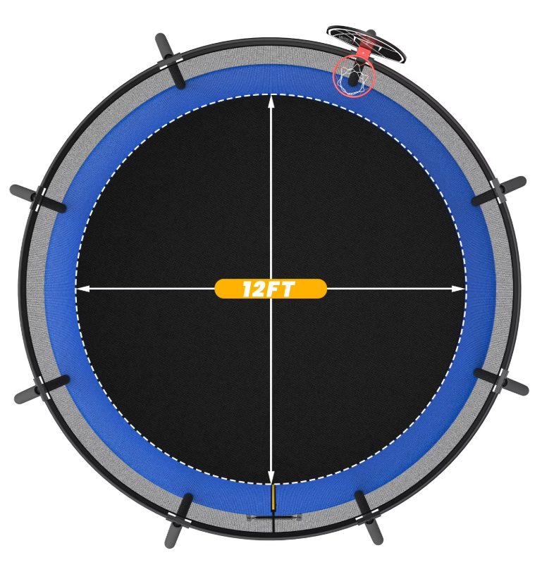 Mersco 12ft Pumpkin Trampoline for Kids and Adults, Outdoor Trampoline with Basketball Hoop Enclosure Net Storage Bag,Jumping Trampoline SPACE for Boys and Girls Birthday and Festival Gift,Blue