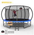 Mersco 14ft Trampoline for Kids and Adults, Pumpkin Outdoor Trampoline with Basketball Hoop,Enclosure Net and Storage Bag, Jumping Trampoline SPACE for Boys and Girls Birthday Gift,Blue