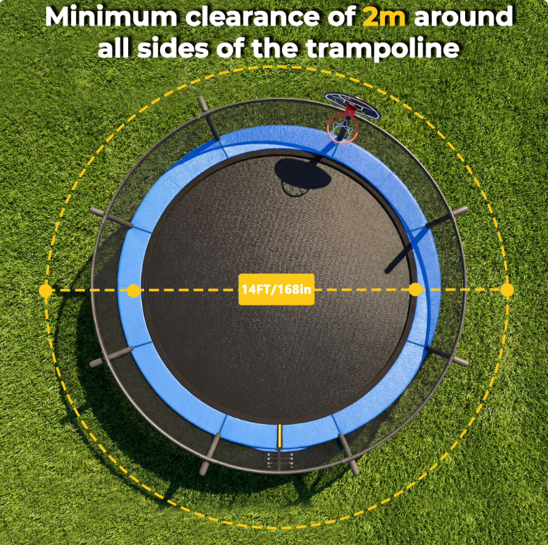 Mersco 14ft Trampoline for Kids and Adults, Pumpkin Outdoor Trampoline with Basketball Hoop,Enclosure Net and Storage Bag, Jumping Trampoline SPACE for Boys and Girls Birthday Gift,Blue