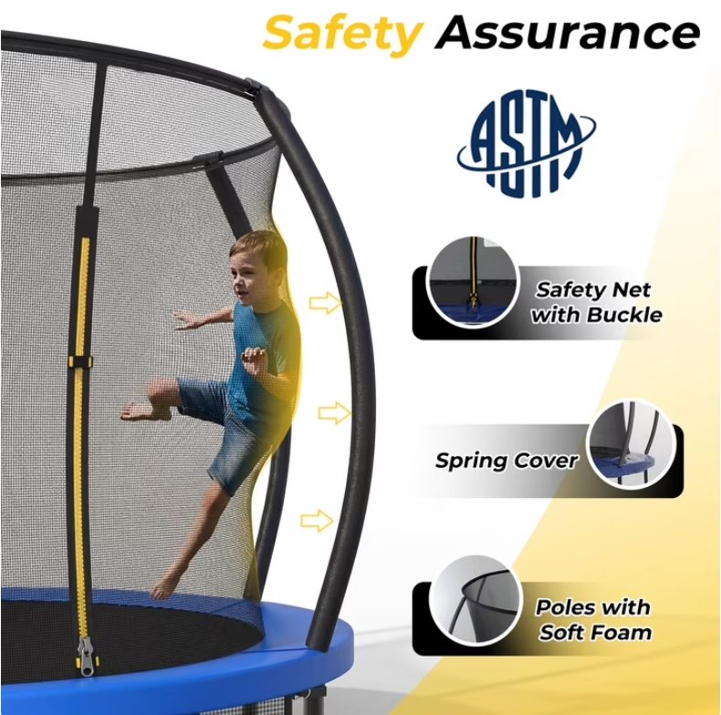 Mersco 14ft Trampoline for Kids and Adults, Pumpkin Outdoor Trampoline with Basketball Hoop,Enclosure Net and Storage Bag, Jumping Trampoline SPACE for Boys and Girls Birthday Gift,Blue