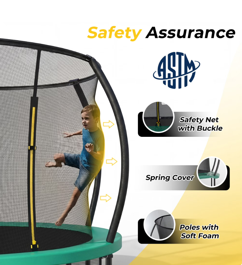 Mersco 14ft Trampoline for Kids and Adults, Pumpkin Outdoor Trampoline with Basketball Hoop,Enclosure Net and Storage Bag, Trampoline SPACE for Boys and Girls Birthday Gifts,Green