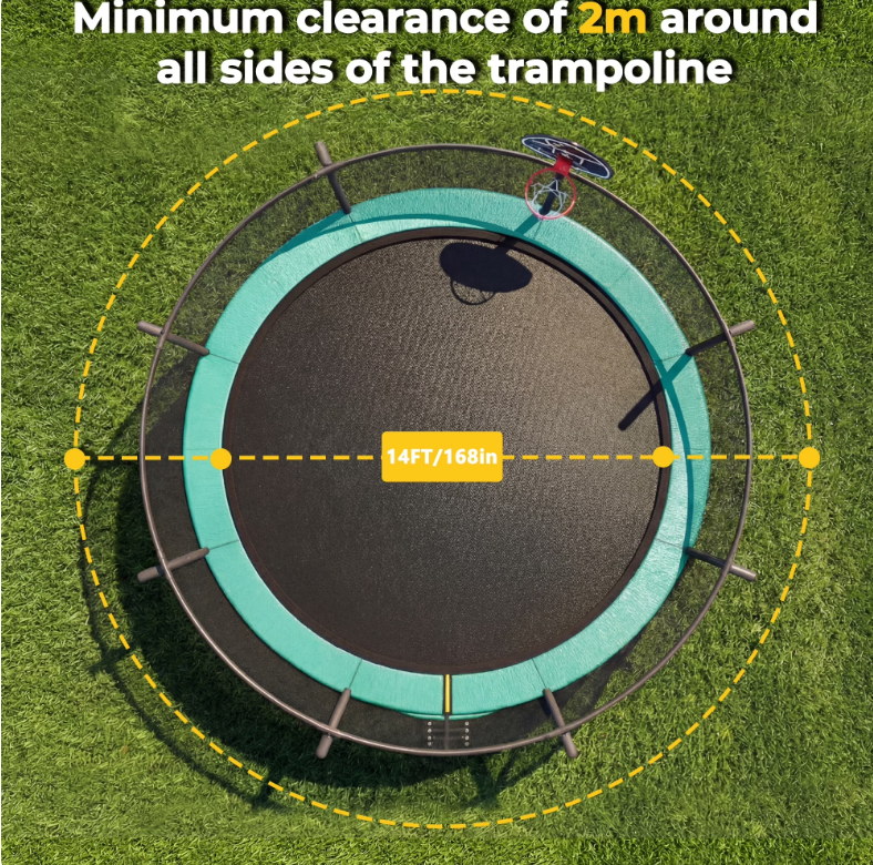 Mersco 14ft Trampoline for Kids and Adults, Pumpkin Outdoor Trampoline with Basketball Hoop,Enclosure Net and Storage Bag, Trampoline SPACE for Boys and Girls Birthday Gifts,Green