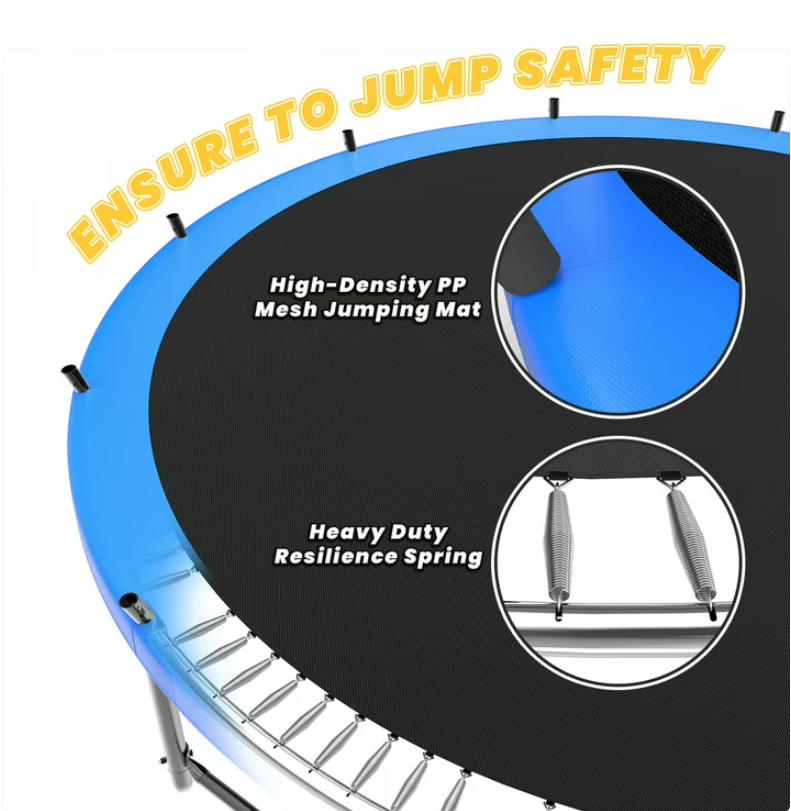 Mersco 15ft Trampoline for Kids,Outdoor Pumpkin Trampolines with Basketball Hoop,Enclosure,Storage Bag and Balance Bar,Jumping Trampoline SPACE for Boys and Girls Brithday and Festival Gifts,Blue