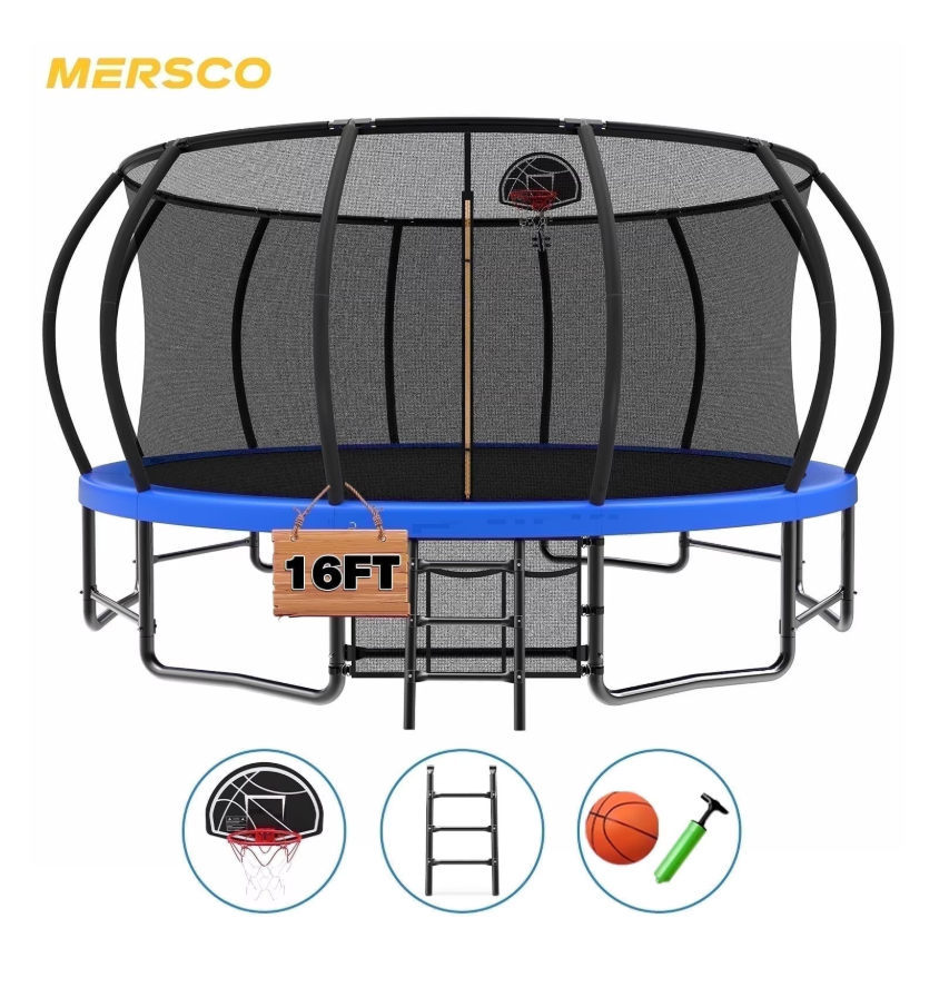 Mersco 16 FT Trampoline for Kids and Adults ,Outdoor Pumpkin Trampoline with Basketball Hoop,Universal Bouncing Trampoline for Children,Jumping Trampoline SPACE for Boys and Girls Birthday Gift,Blue
