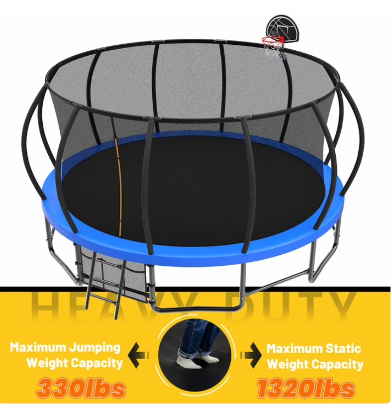 Mersco 16 FT Trampoline for Kids and Adults ,Outdoor Pumpkin Trampoline with Basketball Hoop,Universal Bouncing Trampoline for Children,Jumping Trampoline SPACE for Boys and Girls Birthday Gift,Blue