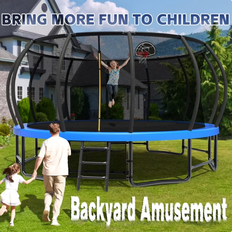Mersco 16 FT Trampoline for Kids and Adults ,Outdoor Pumpkin Trampoline with Basketball Hoop,Universal Bouncing Trampoline for Children,Jumping Trampoline SPACE for Boys and Girls Birthday Gift,Blue