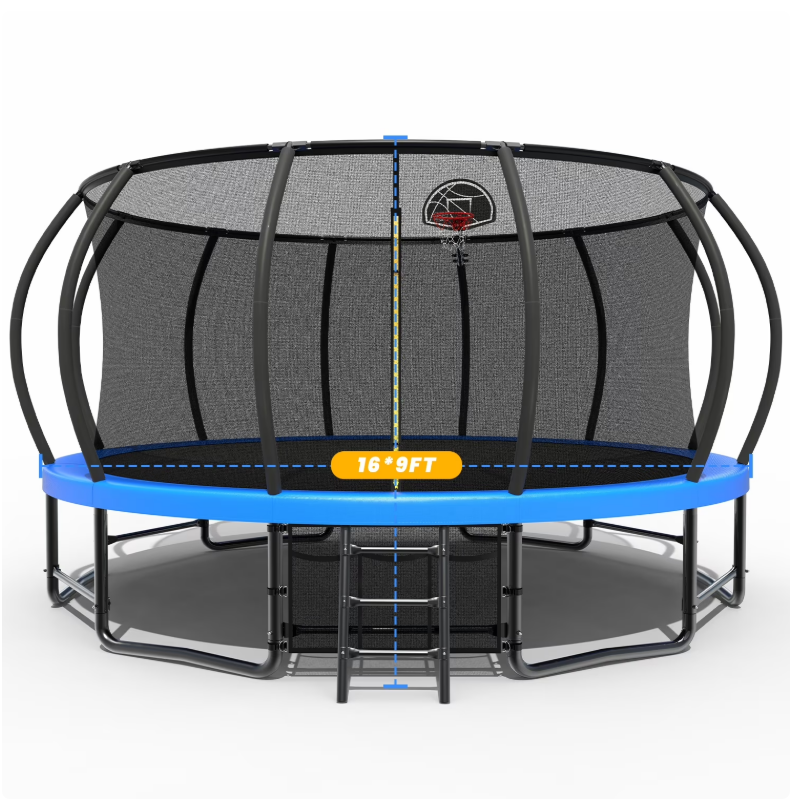 Mersco 16 FT Trampoline for Kids and Adults ,Outdoor Pumpkin Trampoline with Basketball Hoop,Universal Bouncing Trampoline for Children,Jumping Trampoline SPACE for Boys and Girls Birthday Gift,Blue