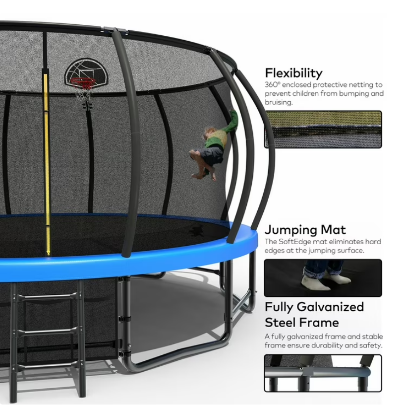 Mersco 16 FT Trampoline for Kids and Adults ,Outdoor Pumpkin Trampoline with Basketball Hoop,Universal Bouncing Trampoline for Children,Jumping Trampoline SPACE for Boys and Girls Birthday Gift,Blue