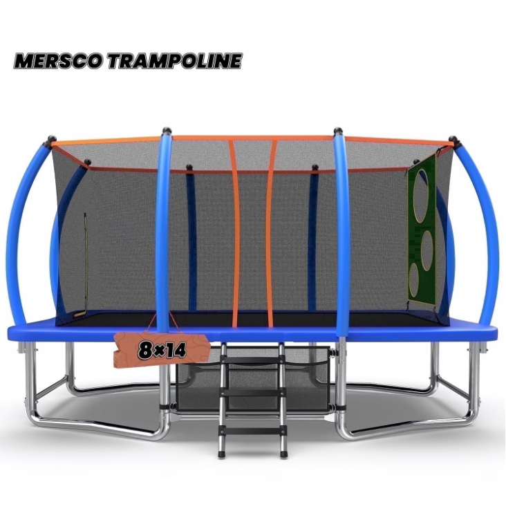 Mersco 8x14ft Large Rectangle Trampoline for Kids and Adults,Big Outdoor Trampoline with Enclosure Net,Storage Bag, Jumping Trampoline MAX for Boys and Girls Birthday and Festival Gift,Blue