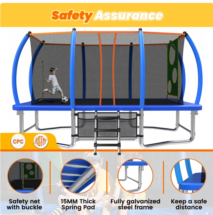 Mersco 8x14ft Large Rectangle Trampoline for Kids and Adults,Big Outdoor Trampoline with Enclosure Net,Storage Bag, Jumping Trampoline MAX for Boys and Girls Birthday and Festival Gift,Blue