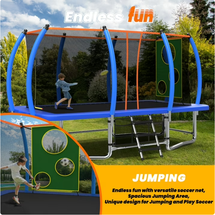 Mersco 8x14ft Large Rectangle Trampoline for Kids and Adults,Big Outdoor Trampoline with Enclosure Net,Storage Bag, Jumping Trampoline MAX for Boys and Girls Birthday and Festival Gift,Blue