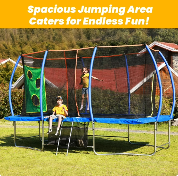 Mersco 8x14ft Large Rectangle Trampoline for Kids and Adults,Big Outdoor Trampoline with Enclosure Net,Storage Bag, Jumping Trampoline MAX for Boys and Girls Birthday and Festival Gift,Blue