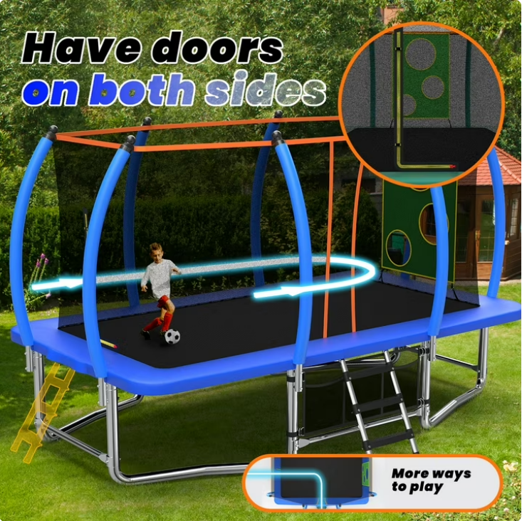Mersco 8x14ft Large Rectangle Trampoline for Kids and Adults,Big Outdoor Trampoline with Enclosure Net,Storage Bag, Jumping Trampoline MAX for Boys and Girls Birthday and Festival Gift,Blue