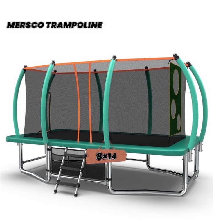 Mersco 8x14ft Large Rectangle Trampoline MAX for Kids,Big Outdoor Trampoline with Enclosure Net,Football Net and Storage Bag,Birthday Party Gifts,Green