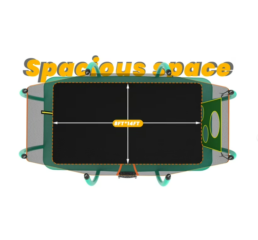 Mersco 8x14ft Large Rectangle Trampoline MAX for Kids,Big Outdoor Trampoline with Enclosure Net,Football Net and Storage Bag,Birthday Party Gifts,Green