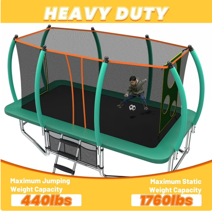 Mersco 8x14ft Large Rectangle Trampoline MAX for Kids,Big Outdoor Trampoline with Enclosure Net,Football Net and Storage Bag,Birthday Party Gifts,Green