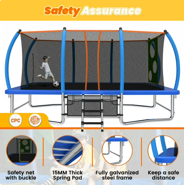 Mersco 10x16ft Large Rectangle Trampoline for Kids and Adults,Big Outdoor Trampoline with Enclosure Net,Storage Bag, Jumping Trampoline MAX for Boys and Girls Birthday and Festival Gift,Blue