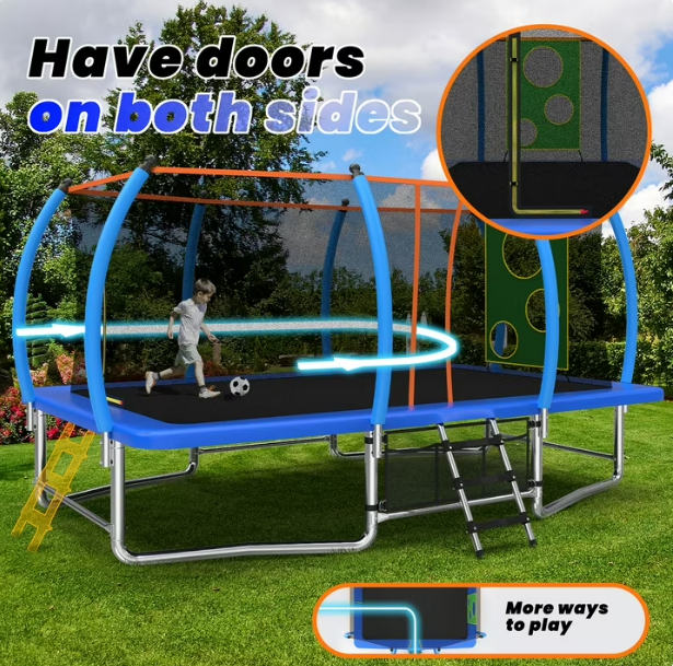 Mersco 10x16ft Large Rectangle Trampoline for Kids and Adults,Big Outdoor Trampoline with Enclosure Net,Storage Bag, Jumping Trampoline MAX for Boys and Girls Birthday and Festival Gift,Blue