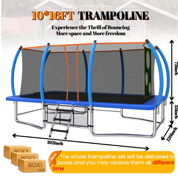 Mersco 10x16ft Large Rectangle Trampoline for Kids and Adults,Big Outdoor Trampoline with Enclosure Net,Storage Bag, Jumping Trampoline MAX for Boys and Girls Birthday and Festival Gift,Blue