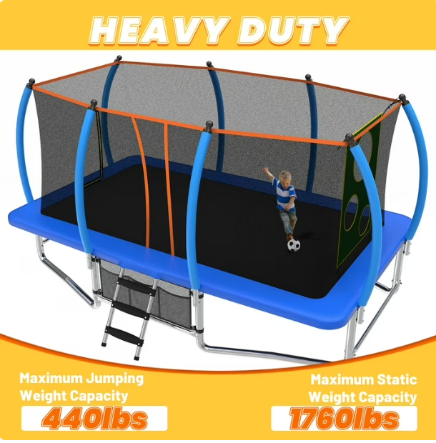 Mersco 10x16ft Large Rectangle Trampoline for Kids and Adults,Big Outdoor Trampoline with Enclosure Net,Storage Bag, Jumping Trampoline MAX for Boys and Girls Birthday and Festival Gift,Blue