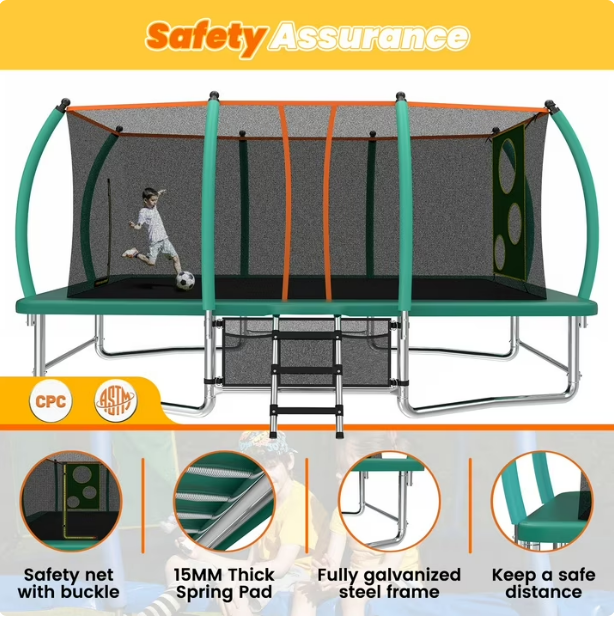 Mersco 10x16ft Large Rectangle Trampoline for Kids and Adults,Big Outdoor Trampoline with Enclosure Net,Storage Bag, Jumping Trampoline MAX for Boys and Girls Birthday and Festival Gift,Green