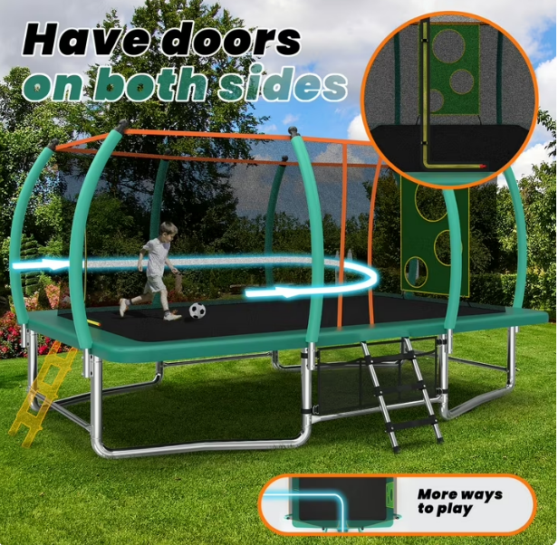 Mersco 10x16ft Large Rectangle Trampoline for Kids and Adults,Big Outdoor Trampoline with Enclosure Net,Storage Bag, Jumping Trampoline MAX for Boys and Girls Birthday and Festival Gift,Green