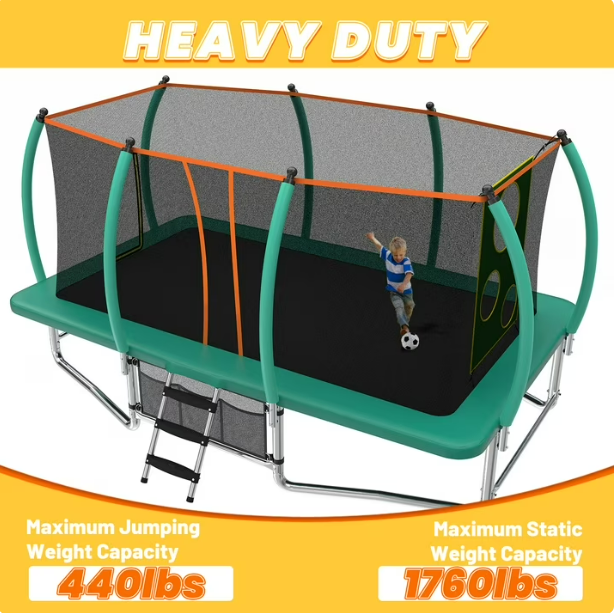 Mersco 10x16ft Large Rectangle Trampoline for Kids and Adults,Big Outdoor Trampoline with Enclosure Net,Storage Bag, Jumping Trampoline MAX for Boys and Girls Birthday and Festival Gift,Green