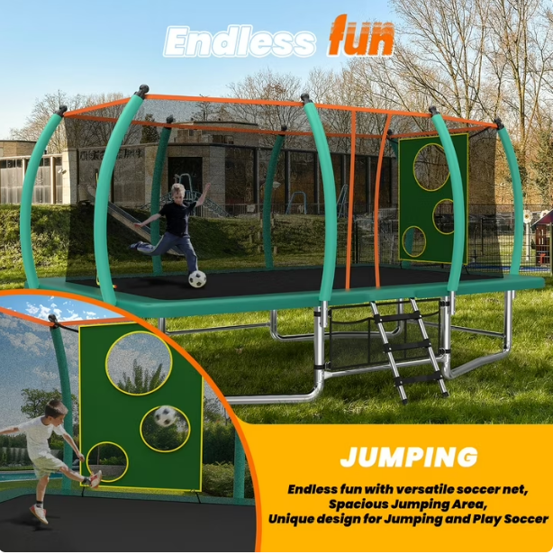 Mersco 10x16ft Large Rectangle Trampoline for Kids and Adults,Big Outdoor Trampoline with Enclosure Net,Storage Bag, Jumping Trampoline MAX for Boys and Girls Birthday and Festival Gift,Green