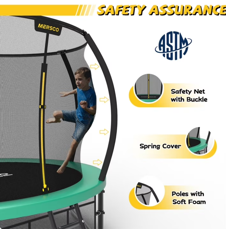 Mersco 10ft Pumpkin Trampoline for Kids , Pumpkin Shape Outdoor Trampoline with Basketball Hoop, Enclosure Net ,Ladder ,Jumping Trampoline SPACE for Backyard and Home Play,Green