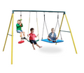 Mersco Metal Swing Sets for Backyard for Kids 3-8, 3 in 1 Swing Sets for Outside, Heavy-Duty Playground Backyard Set with Two Swings, One Rope