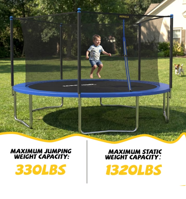 Mersco 14ft Trampoline PLAY Heavy Duty Outdoor Trampoline for Kids and Adults, Backyard Trampoline with Enclosure Net for Family Fun,Jumping Trampoline for Boys and Girls Birthday Gift ,Blue