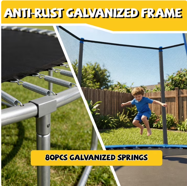 Mersco 14ft Trampoline PLAY Heavy Duty Outdoor Trampoline for Kids and Adults, Backyard Trampoline with Enclosure Net for Family Fun,Jumping Trampoline for Boys and Girls Birthday Gift ,Blue