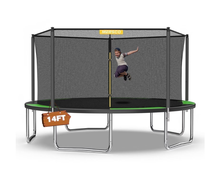 Mersco 14ft Trampoline PLAY Heavy Duty Outdoor Trampoline for Kids, Backyard Trampoline with Enclosure Net for Family Fun,Jumping Trampoline for Boys and Girls Birthday Gift,Green