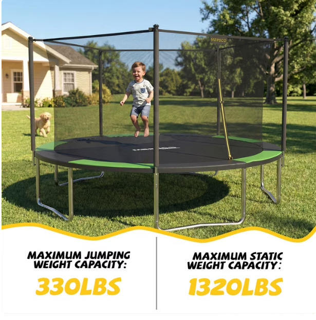 Mersco 14ft Trampoline PLAY Heavy Duty Outdoor Trampoline for Kids, Backyard Trampoline with Enclosure Net for Family Fun,Jumping Trampoline for Boys and Girls Birthday Gift,Green